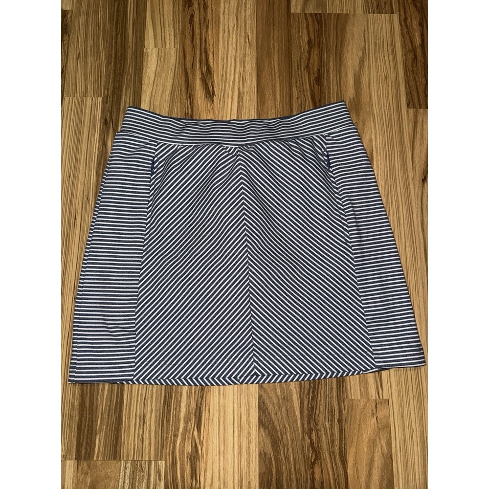 T by Talbots Golf Skort Sz S Small Navy Blue White Striped Pockets Tennis Preppy